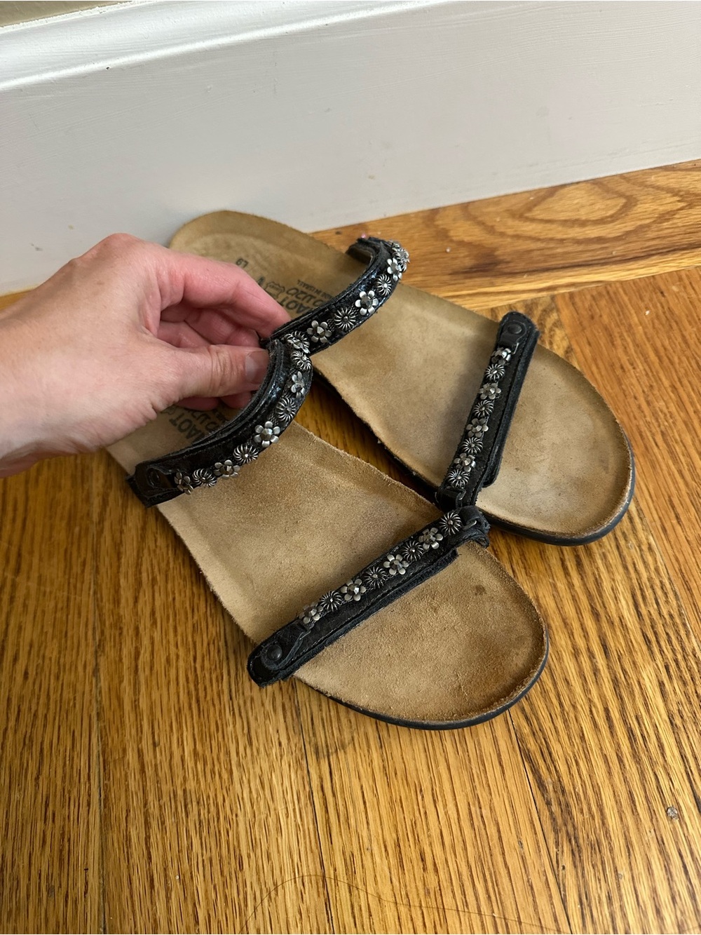 Naot Mona Leather Floral Jeweled Sandals- Black - Picture 5 of 14